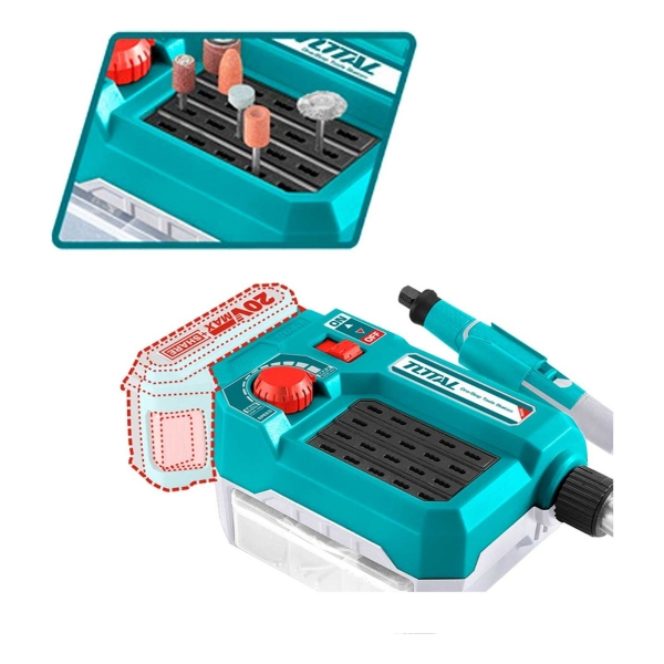 Mini Torno Total 20v Con 40 Accesorio Batería Y Cargador - Imagen 2