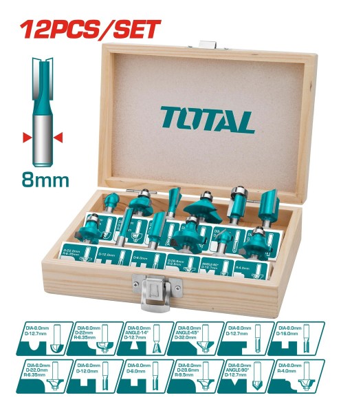 Juego De 12 Fresas Para Router Encastre 8mm Total Tacsr1121 - Imagen 2