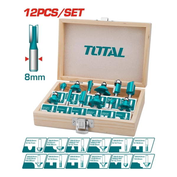 Juego De 12 Fresas Para Router Encastre 8mm Total Tacsr1121 - Imagen 2