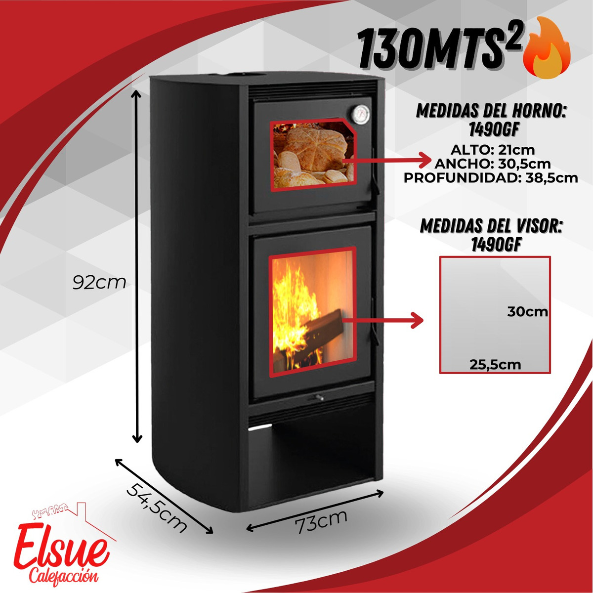 Calefactor Ecologico Leña Con Horno 1490gf + Kit Techo - Imagen 3