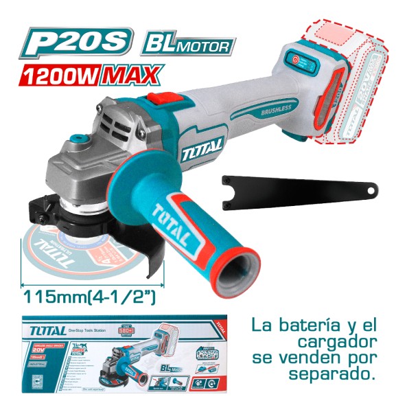 Amoladora Inalambrica 20v Total 125mm 1200w Sin Carbones - Imagen 2