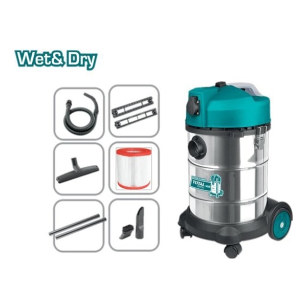 Aspiradora Industrial 1400w Total 30l Seco Humedo Acero Inox - Imagen 2