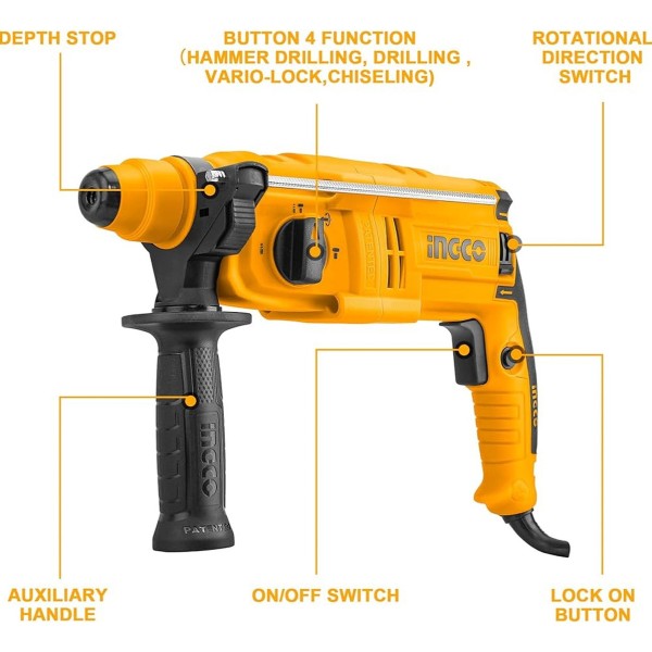 Rotomartillo Ingco 650w 0-1500rpm 1.7 Joule Rgh6528 C/maleta - Imagen 2