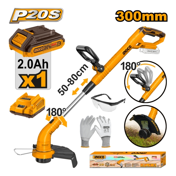 Bordeadora Bat 20v Extensible Ingco + Bateria Y Cargador - Imagen 2