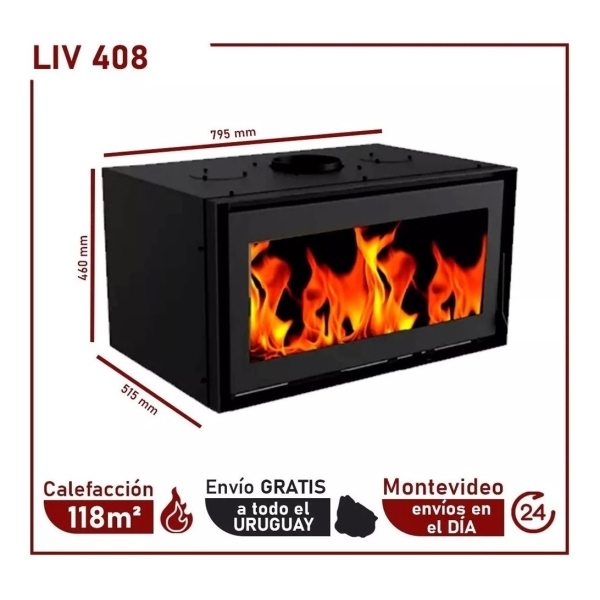 Calefactor A Leña Liv408 Inserto 800mm Doble Combustión - Imagen 2