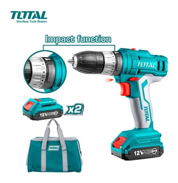 Atornillador Percutor Total 12v 2 Baterias + Bols Tidli1222 - Imagen 2