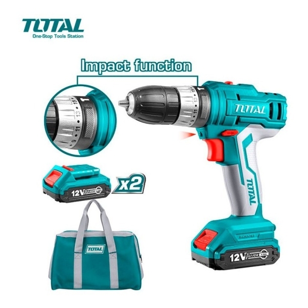 Atornillador Percutor Total 12v 2 Baterias + Bols Tidli1222 - Imagen 2