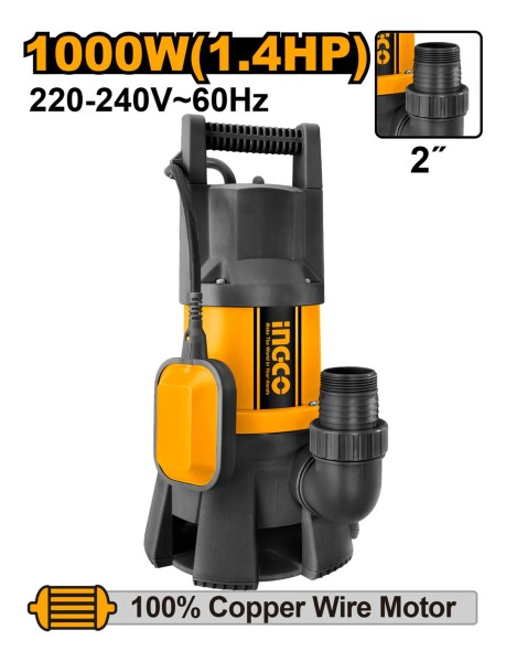 Bomba Sumergible Plastico 1000w Pozo Negro Ingco Spd10001 - Imagen 3