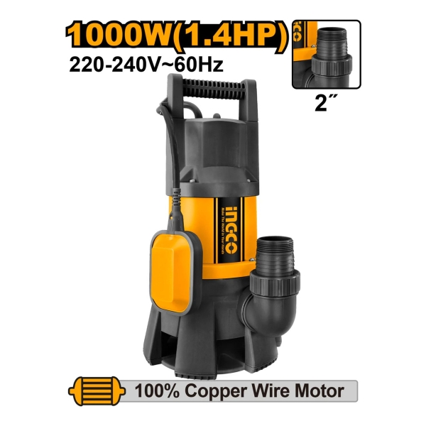 Bomba Sumergible Plastico 1000w Pozo Negro Ingco Spd10001 - Imagen 3