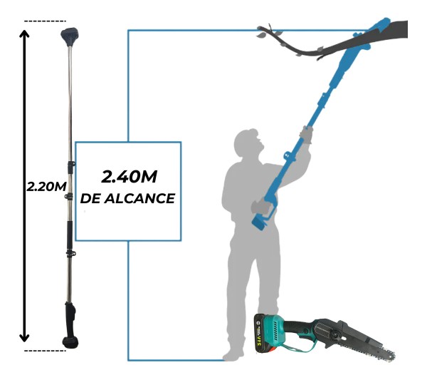 Mini Motosierra 6 PuLG 2 Bat 21v + Brazo Extensible 2.20m - Imagen 3
