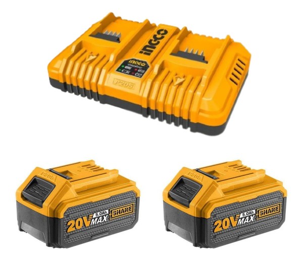 Set De 2 Baterias 20v 5amp + 1 Cargador Ingco Fbcpk2425 - Imagen 2