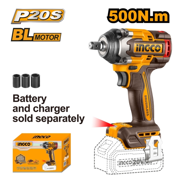 Llave De Impacto Ingco 20v, 500nm, S/bateria S/ Cargador - Imagen 2