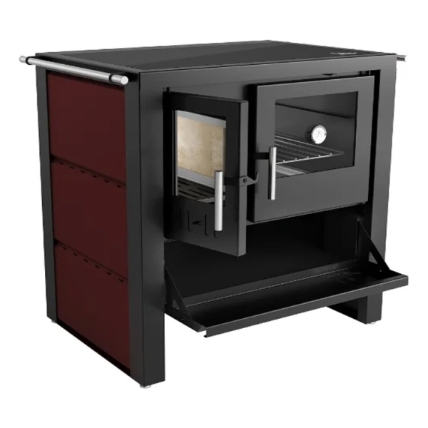 Cocina Calefactor Leña Ecologica Tapa Vitroceramica Roja