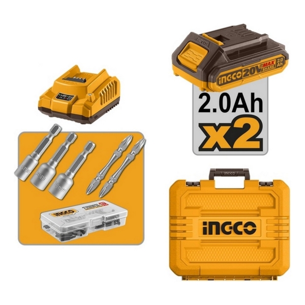 Taladro Atornillador Percutor 66nm + Impacto Ckli20277 Ingco - Imagen 3