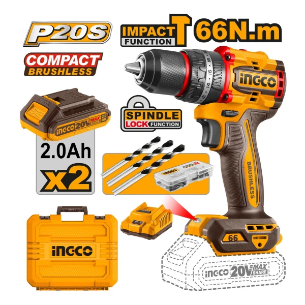 Taladro Atornillador Percutor C/bateria Ingco Industrial 20v - Imagen 2