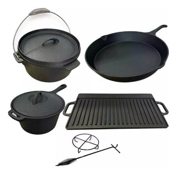 Batería Cocina Camping Hierro Fundido Fundición 8 Pzs Fuego