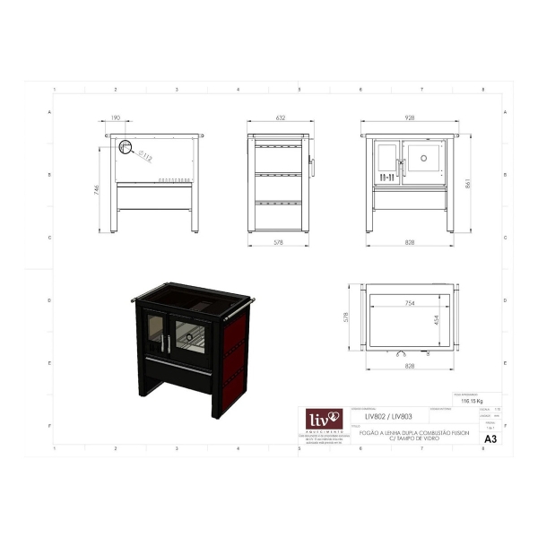 Cocina Calefactor Leña 245 M3 Ecologica Tapa Vitroceramica - Imagen 3