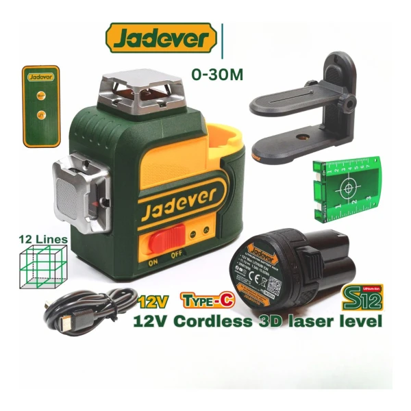 Nivel Laser 12 Líneas 3d Verde Con Batería 12v Jadever 30m - Imagen 3