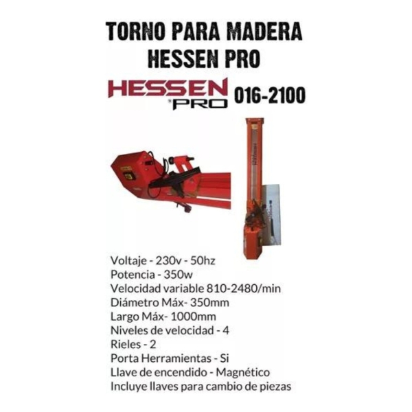 Torno Para Madera Hessen Pro 1/2hp Carpintería 016-2100 - Imagen 4