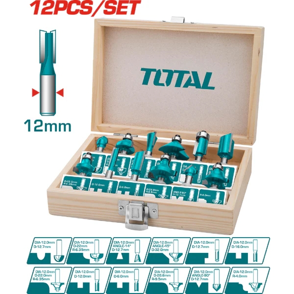 Juego De 12 Fresas Router Encastre 12mm Total Tacsr2121 - Imagen 2
