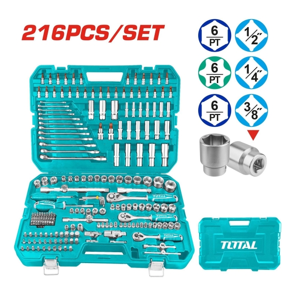 Set De Herramientas Total 216 Piezas Llave Criquet Y Dados - Imagen 2