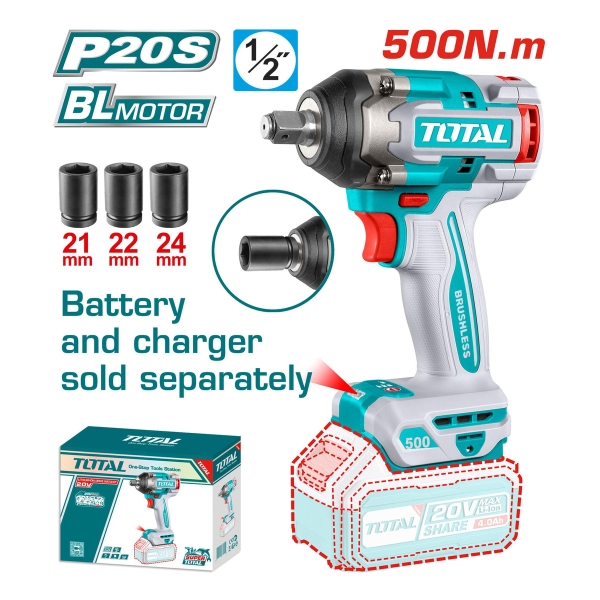 Llave Impacto Total 20v 1/2'' 500nm Sin Carbones Sin Batería - Imagen 2