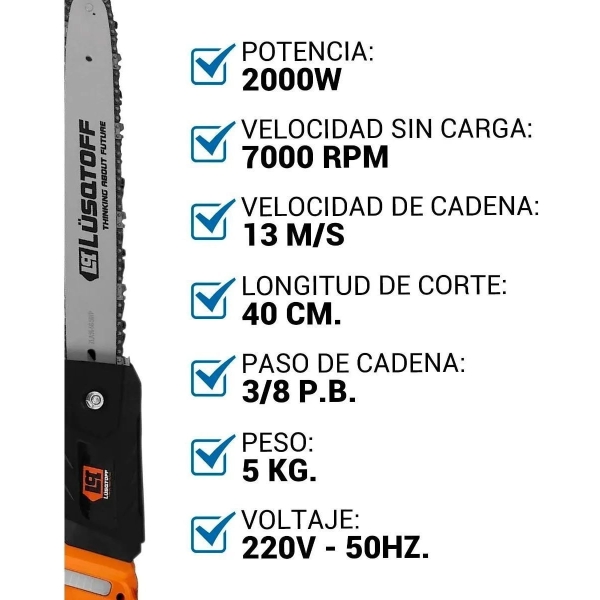 Motosierra Electrica Electrosierra Lusqtoff 2000w Espada 16 - Imagen 7