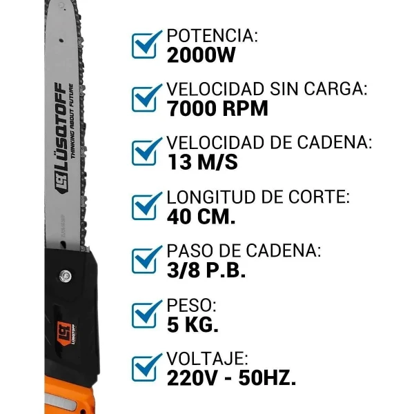 Motosierra Electrica Electrosierra Lusqtoff 2000w Espada 16 - Imagen 7