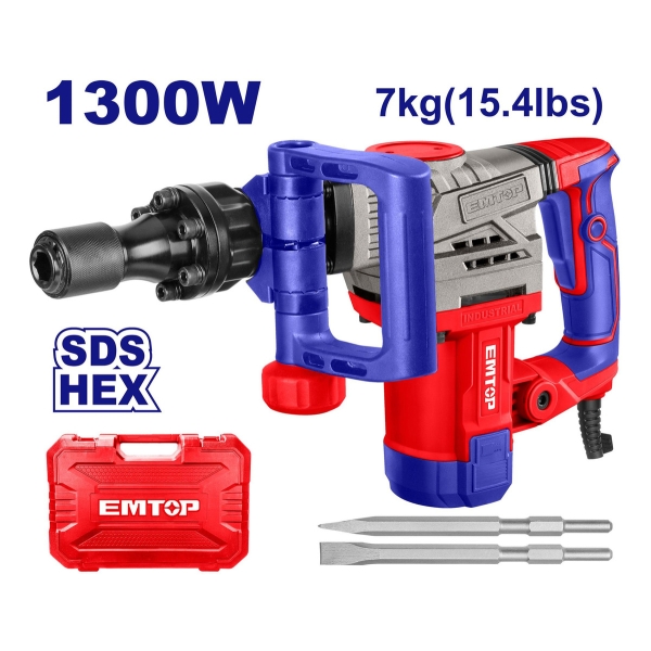 Martillo Demoledor Rotomartillo 1300w 20j Enc Sds Hex Emtop - Imagen 2