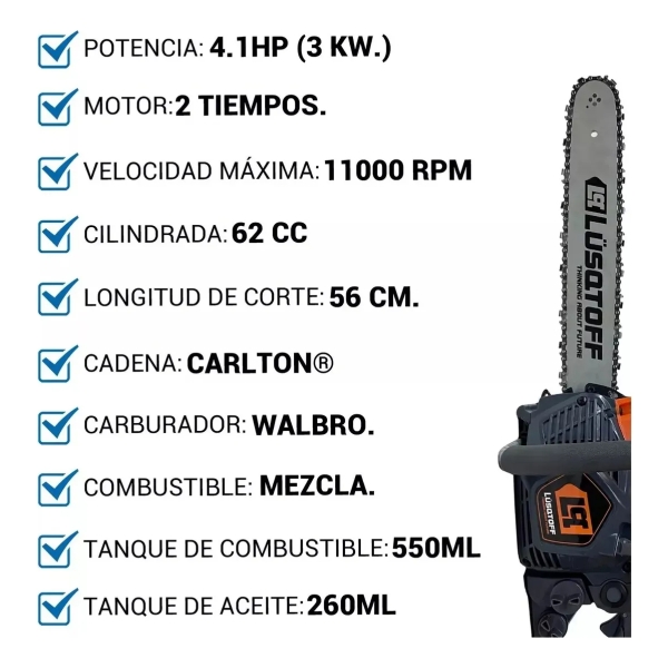 Motosierra A Nafta 62cc 4.1hp Espada22 Lusqtoff Profesional - Imagen 8