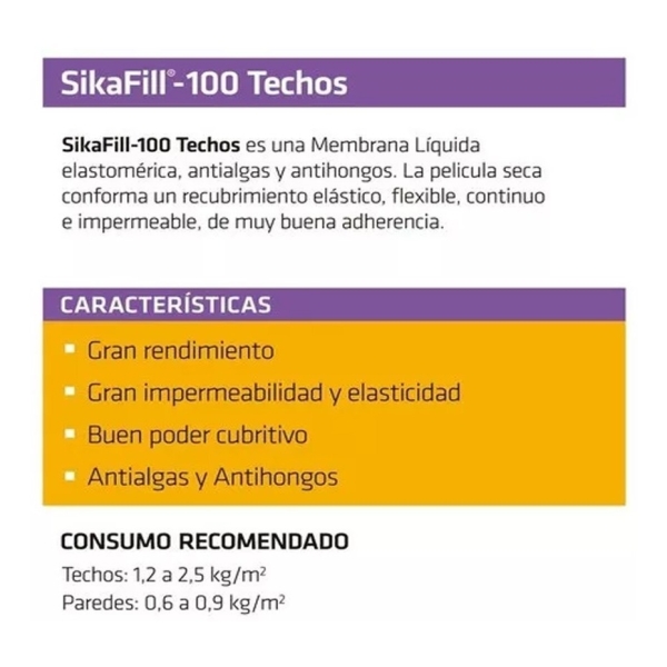 Membrana Líquida Sika Sikafill - 100 Techos 20kg Colores - Imagen 2