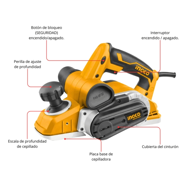 Cepillo Garlopa Carpintero Ingco 1050w Pl10508 1600rpm - Imagen 2