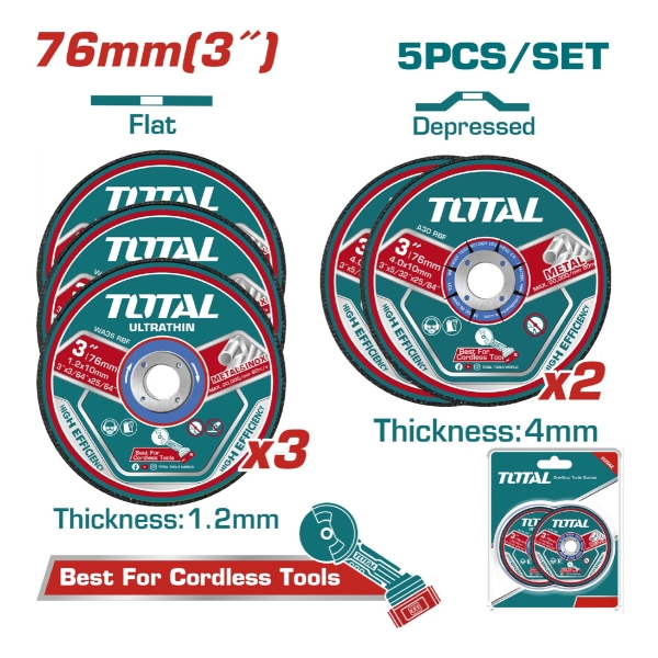 Set 5 Discos 3 - 73mm Para Mini Amoladora Total Tac303768 - Imagen 2