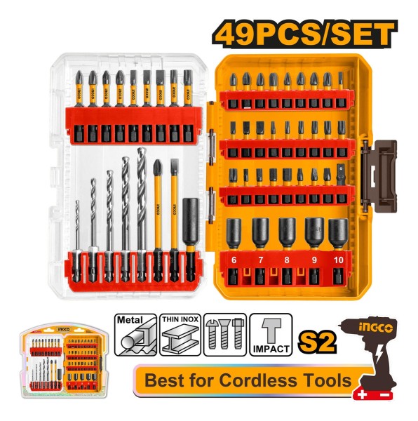 Set 49 Puntas Dados Y Mechas De Impacto Ingco Alta Duración
