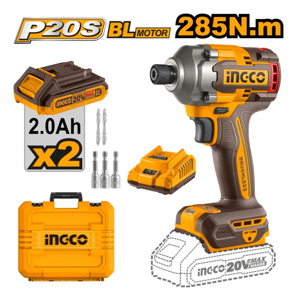 Atornillador De Impacto 1/4 20 Volt Ingco C/2 Bat Sin Carbon - Imagen 2