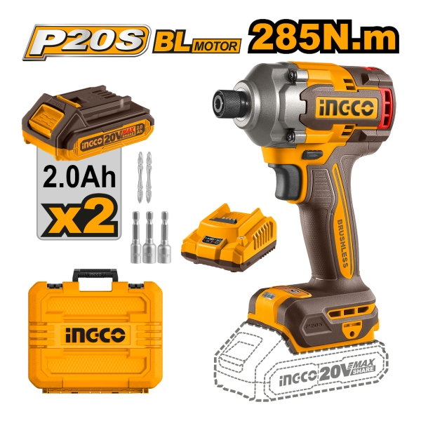 Atornillador De Impacto 1/4 20 Volt Ingco C/2 Bat Sin Carbon - Imagen 2