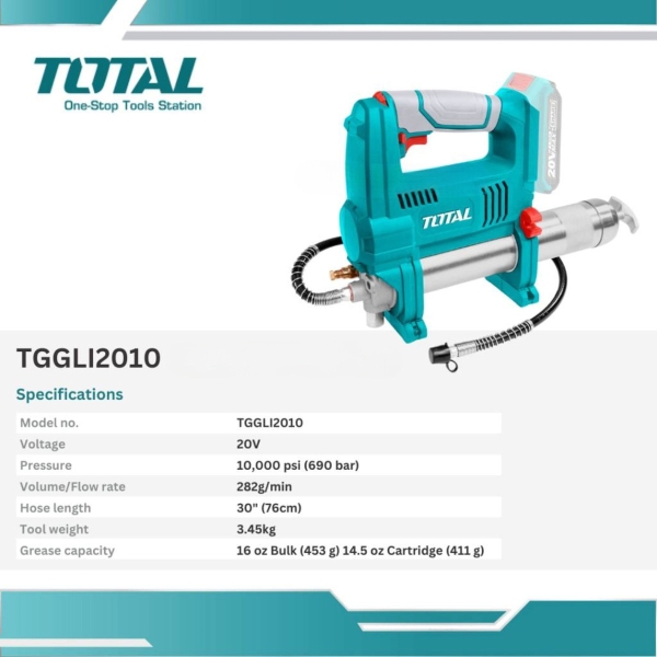 Pistola Engrasadora Inalambrica 20v Total Tggli2010 - Imagen 3