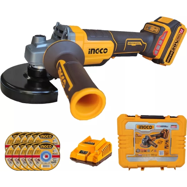 Amoladora Ingco 20v Con Baterías 4amp Valija Y Discos 115mm
