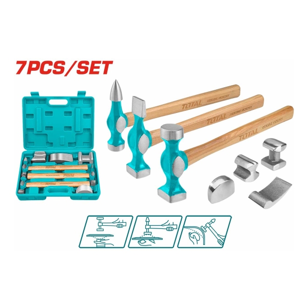 Juego Martillos Desabolladores Chapista 7 Pcs Total Tbafo712 - Imagen 3