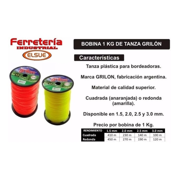 Bobina Tanza 2,0-2,5-3,0 Grilón 1 Kg Desmalezadora Original - Imagen 2