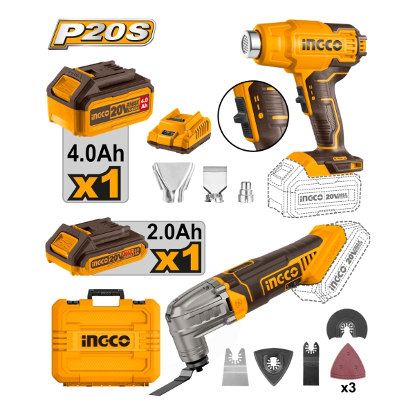 Kit 20v Pistola Calor Multifun Ingco C/bat Y Car En Maetin - Imagen 2