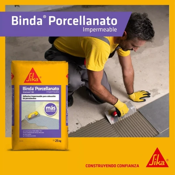 25kg Binda Porcelanato Impermeable Cemento Adhesivo Sika - Imagen 2