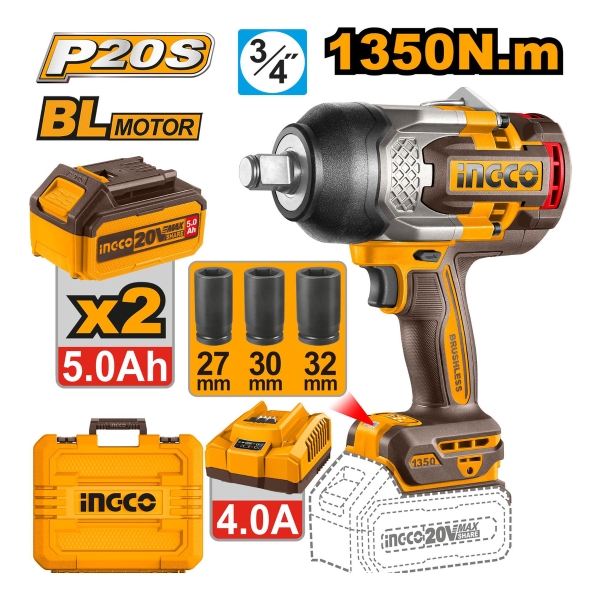 Llave Impacto 1350nm + Dados + Valija Ingco Ciwli20135 Ingco - Imagen 2