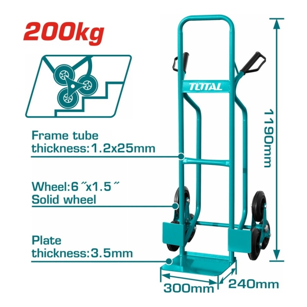 Carro Carga Salva Escalera Total 3 Ruedas 200kg Ththt20461 - Imagen 2
