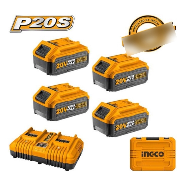 Set X 4 Baterias 4 Amp 20v + Cargador Doble Ingco Fbcli20244 - Imagen 2