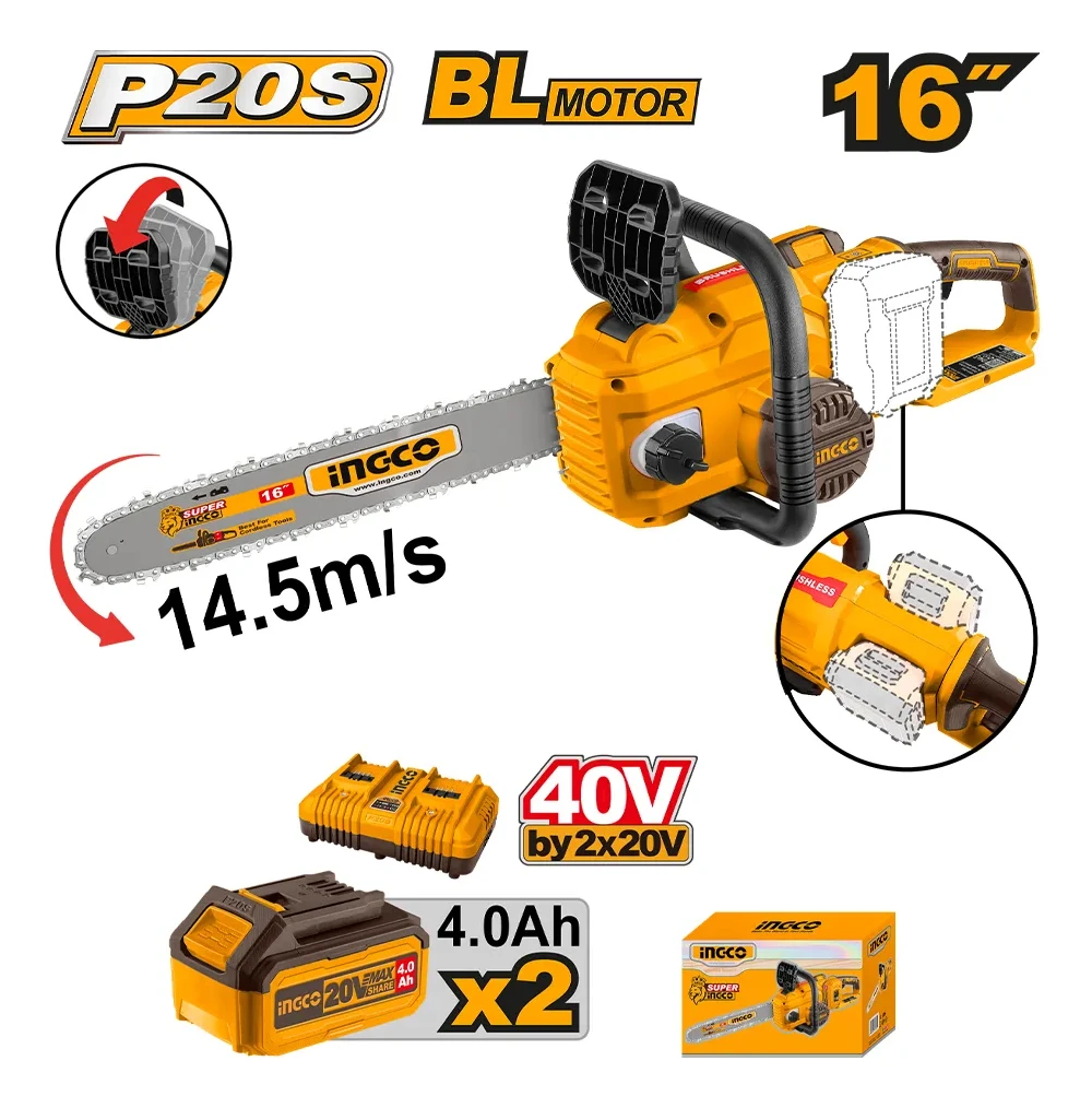 Motosierra A Bateria 40v P20s 16 C/bat C/carg Ingco - Imagen 2