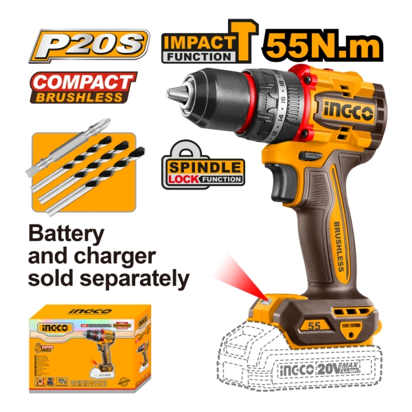 Taladro Atornillador Percutor 20v S/ Bateria Ingco Cidli2055 - Imagen 2