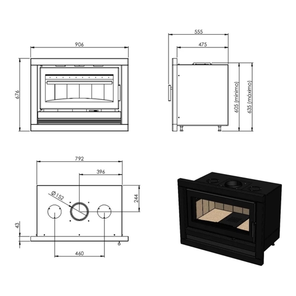 Calefactor Ecologico Metavila 900ins Inserto 900mm 115mt2 - Imagen 5