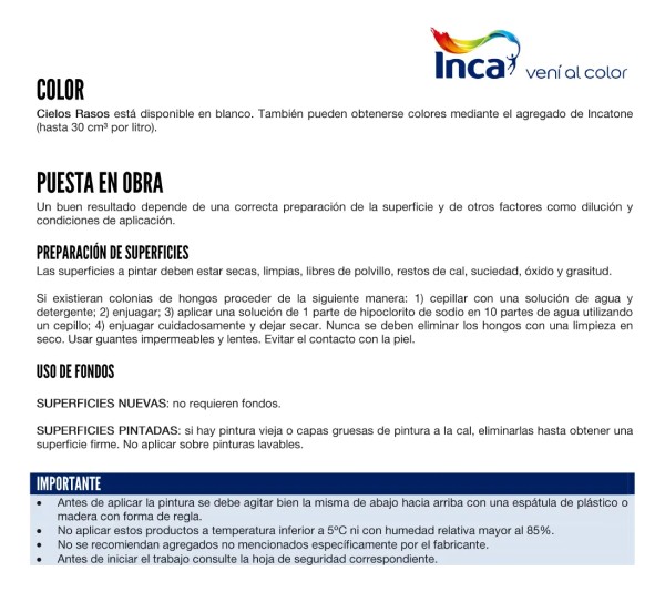 Inca Pintura Interior Cielos Rasos Blanco 20lts - Imagen 2