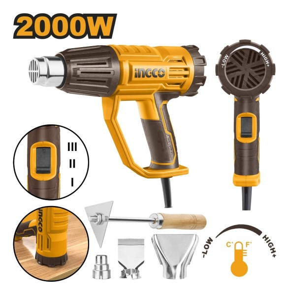 Pistola De Calor 2000w C Set De Boquilla Hg200047 Ingco - Imagen 2